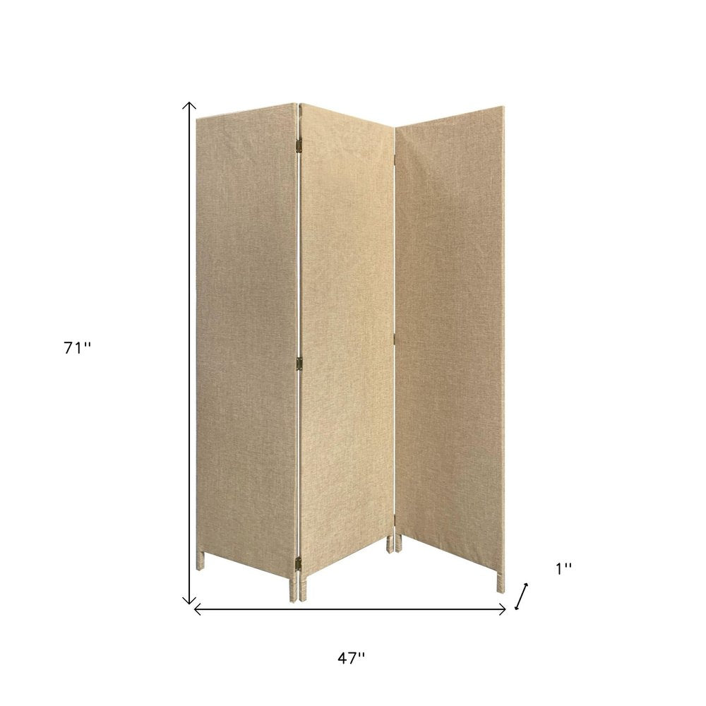 71" Beige Folding Three Panel Screen Room Divider HomeRoots