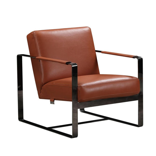 28" Camel and Black Italian Leather and Metal Arm Chair HomeRoots