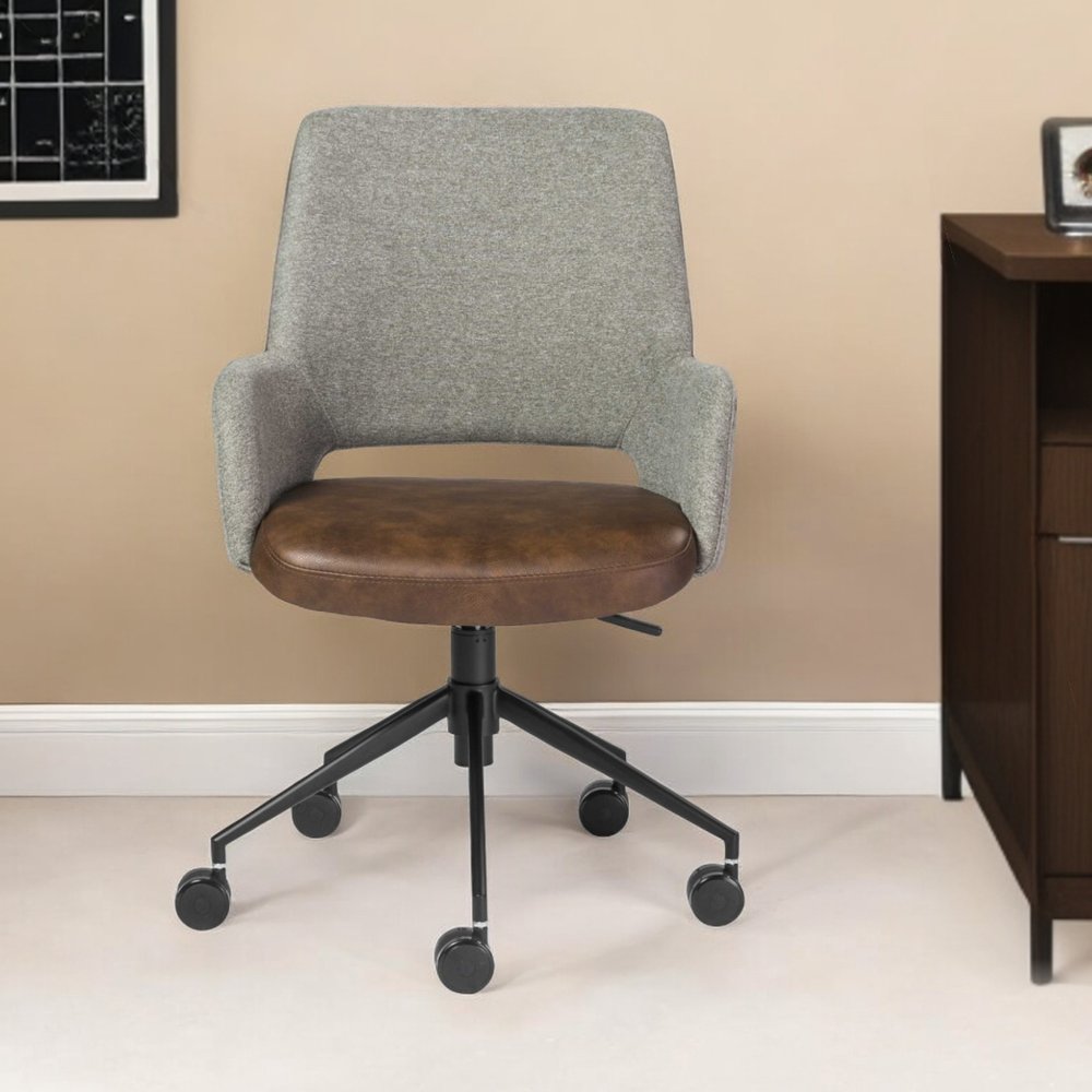 Gray Brown and Black Adjustable Swivel Fabric Rolling Office Chair HomeRoots