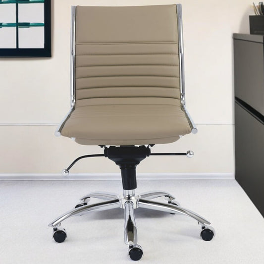 Taupe and Silver Adjustable Swivel Faux Leather Rolling Conference Office Chair HomeRoots