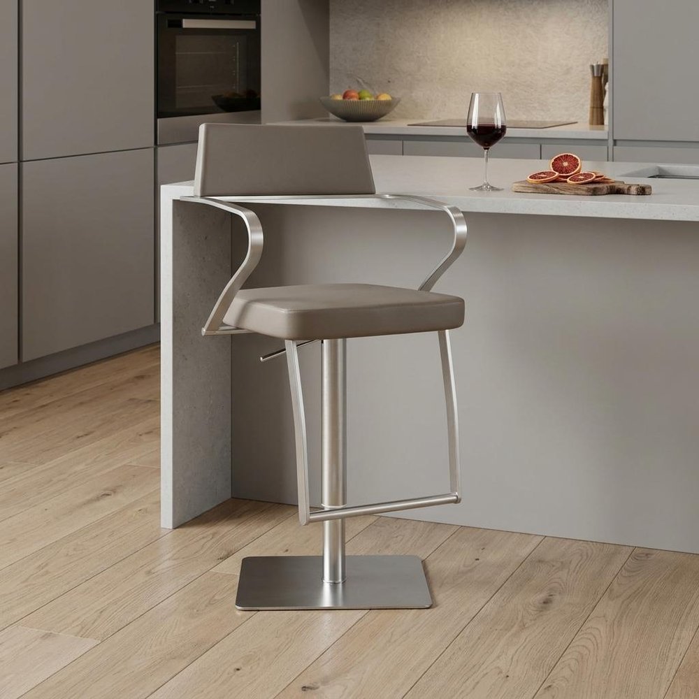 Taupe And Silver Faux Leather And Steel Bar Chair HomeRoots