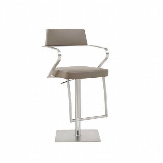 21 " Taupe And Silver Stainless Steel Bar Chair HomeRoots