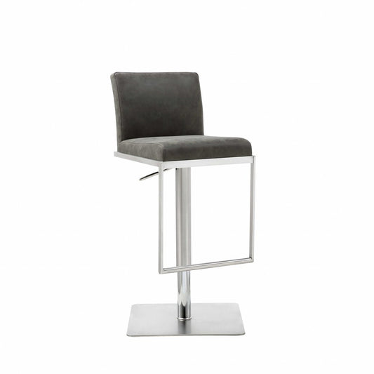 Dark Gray and Silver Faux Leather And Steel Adjustable Bar Chair HomeRoots