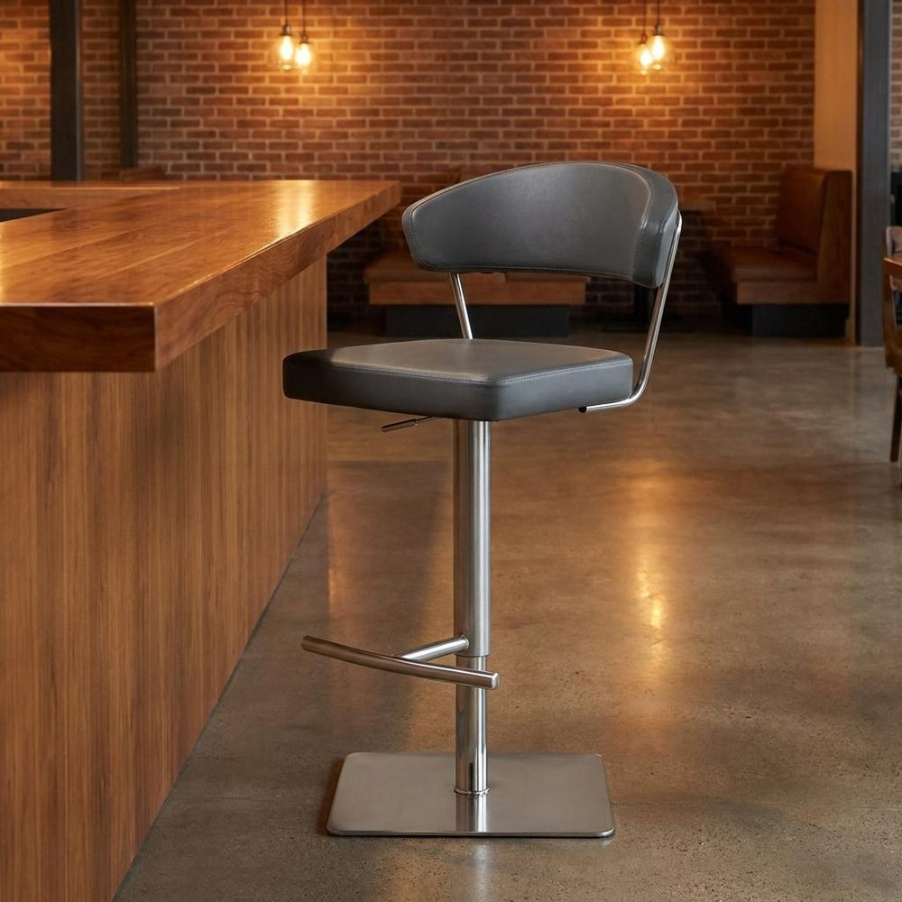 Black And Silver Faux Leather And Steel Bar Chair HomeRoots