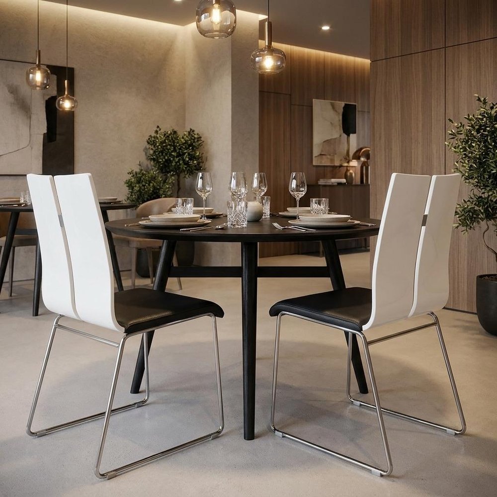 Set of Two Black and Silver Upholstered Faux Leather Dining Side Chairs HomeRoots