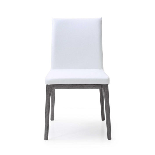 Set of Two White and Gray Upholstered Faux Leather Dining Side Chairs