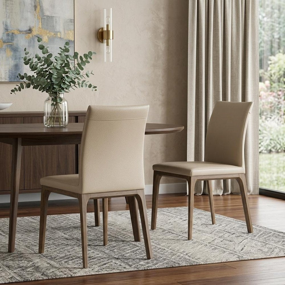Set of Two Taupe and Brown Upholstered Faux Leather Dining Side Chairs HomeRoots