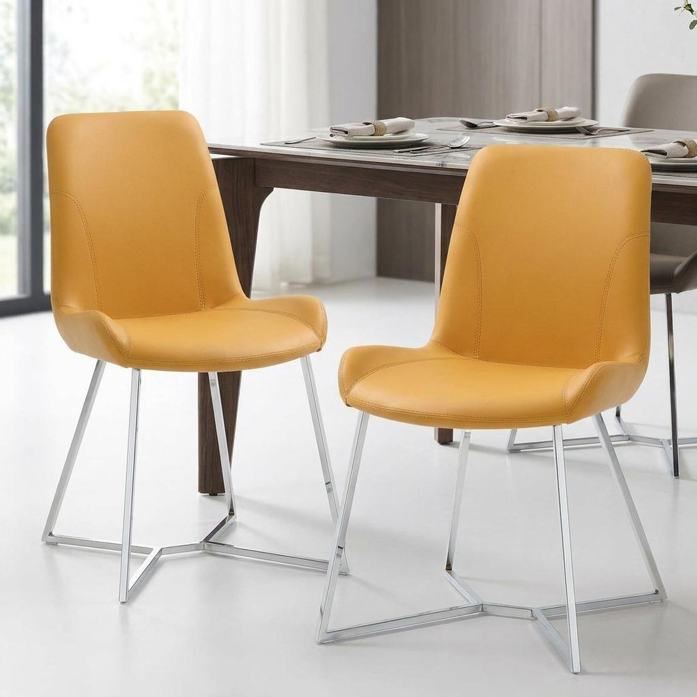 Set of Two Orange and Silver Upholstered Dining Side Chairs HomeRoots