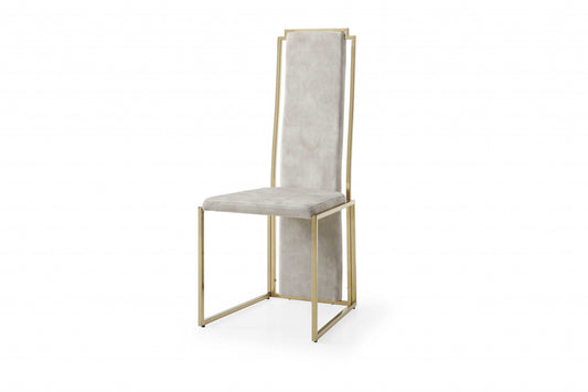 Set of Two Beige and Gold Upholstered Dining Side Chairs HomeRoots