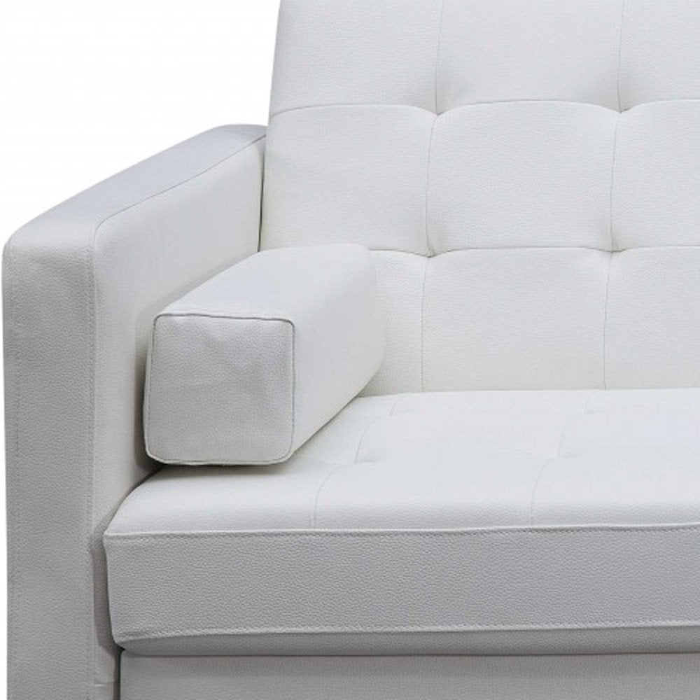 80" White Faux Leather Sleeper Sofa With Silver Legs HomeRoots