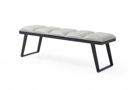 57" Light Gray and Black Upholstered Faux Leather Bench HomeRoots