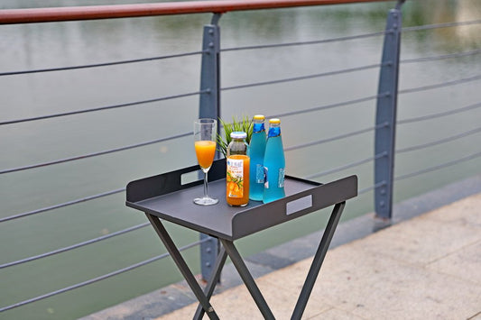 19" Gray Aluminum Outdoor Side Table HomeRoots