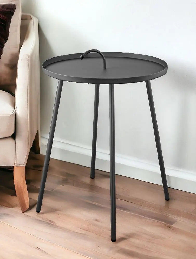 25" Gray Stainless Steel Round End Table HomeRoots