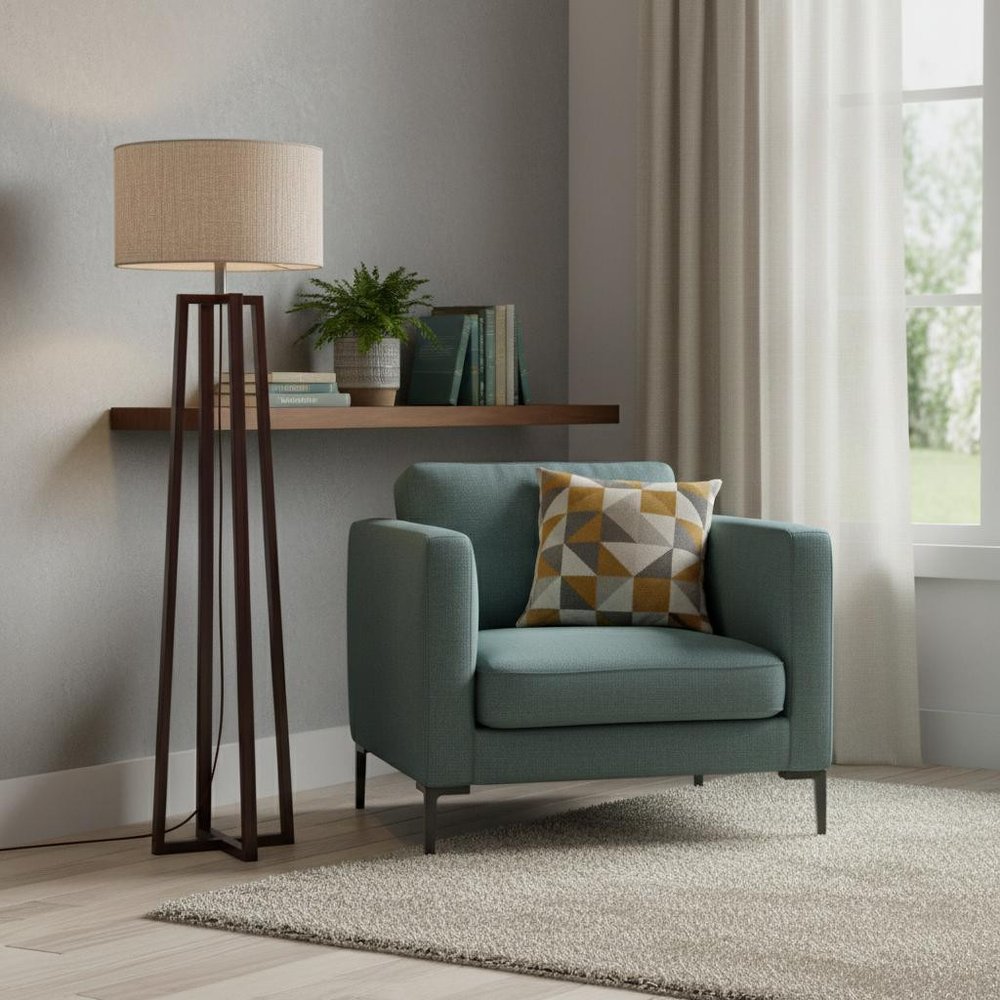 60" Brown Solid Wood Novelty Floor Lamp With Beige Fabric Drum Shade HomeRoots