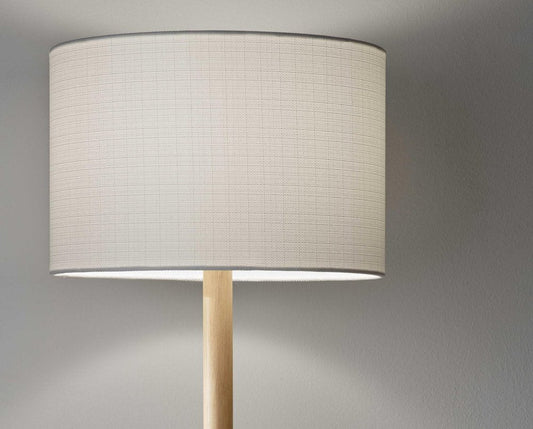 59" Brown And Black Solid Wood Floor Lamp With Dark Gray Fabric Drum Shade