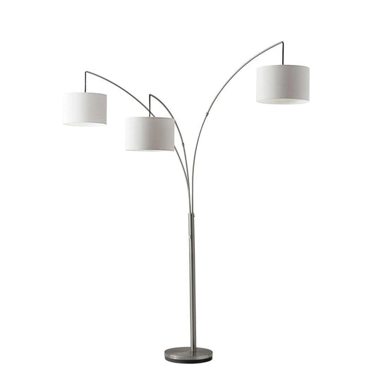 74" Bronze Three Light Tree Floor Lamp With Beige Burlap Drum Shade