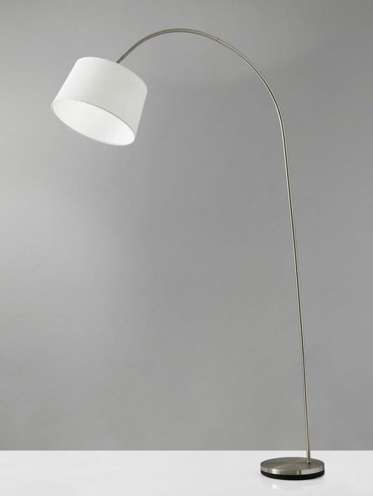 83" Silver Arc Floor Lamp With White Linen Empire Shade