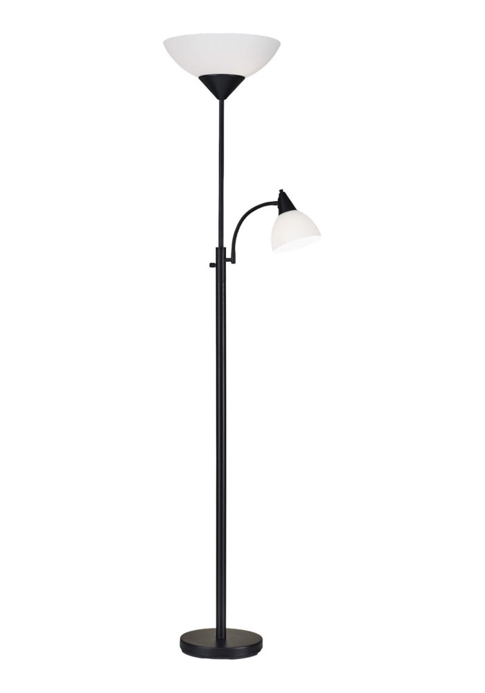 71" Two Light Torchiere Floor Lamp With White Acrylic Bowl Shades HomeRoots