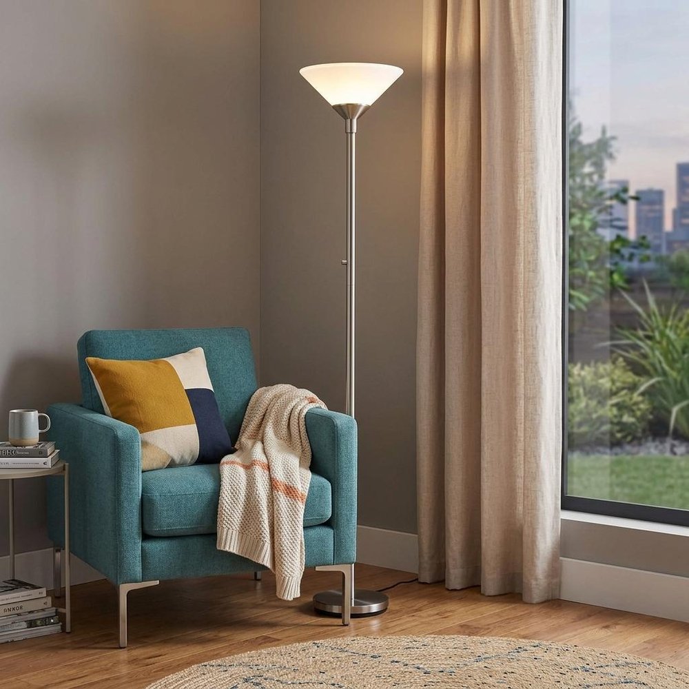 73" Black And White Torchiere Floor Lamp With White Acrylic Cone Shade HomeRoots