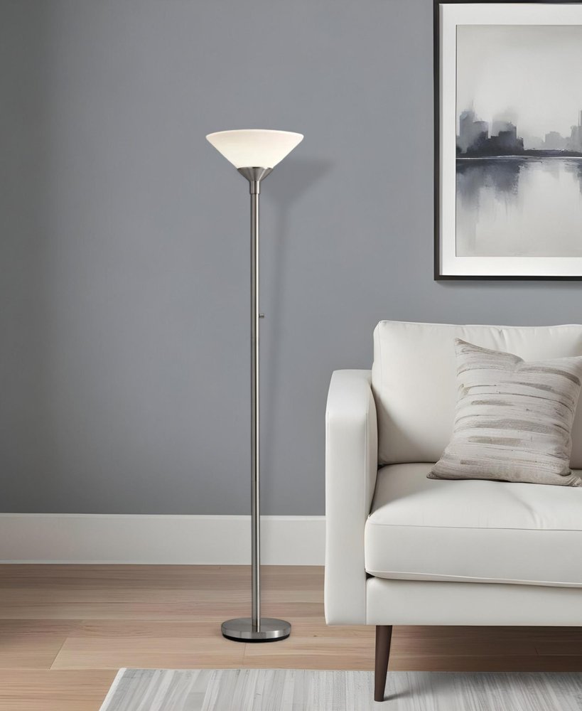 73" Black And White Torchiere Floor Lamp With White Acrylic Cone Shade HomeRoots