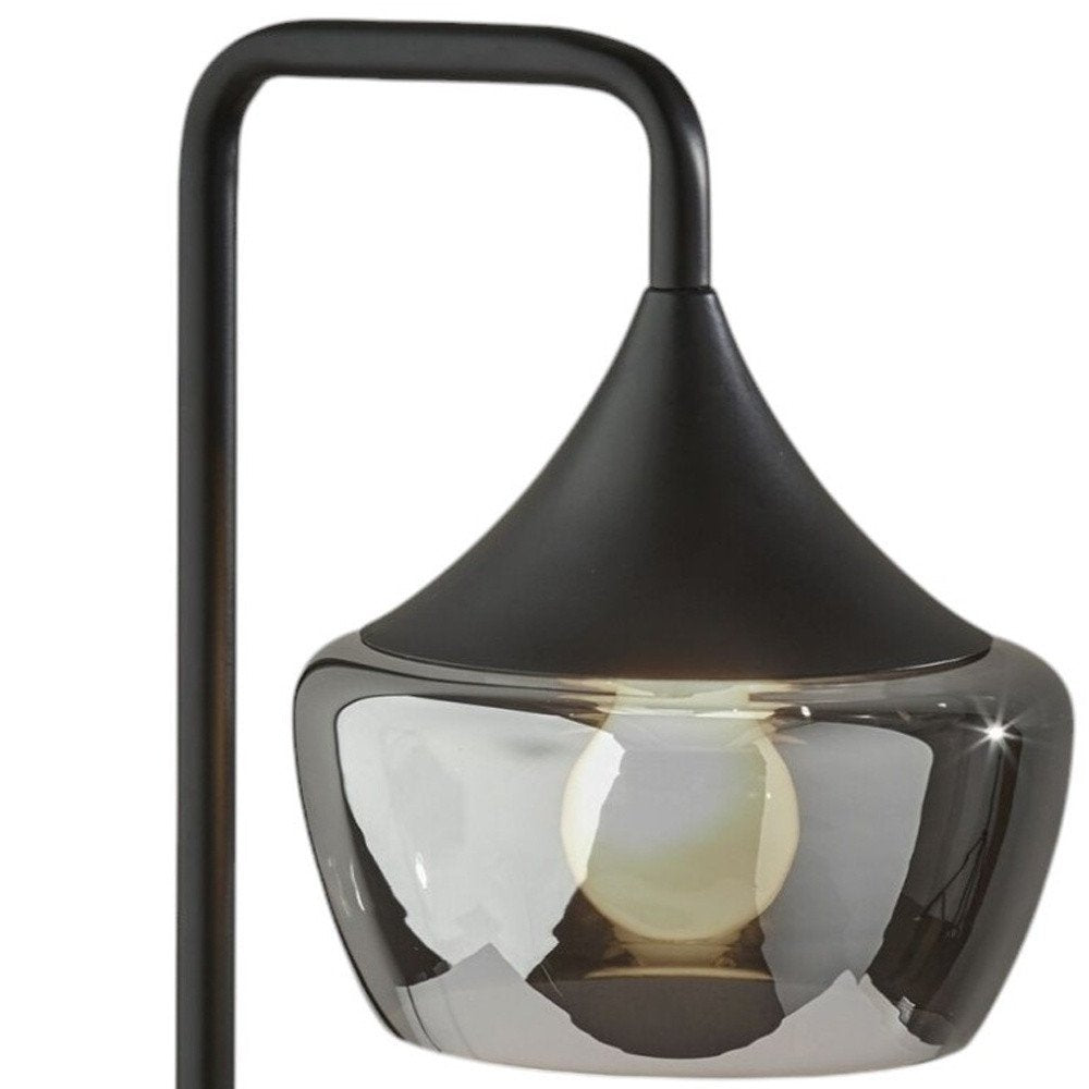 20" Black Metal Table Lamp With Black Metal And Smoked Glass Shade HomeRoots