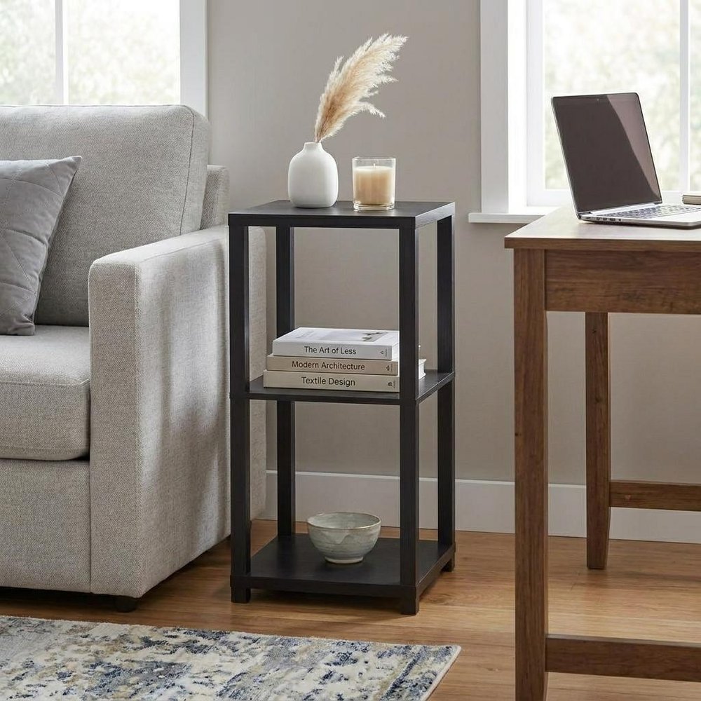 28" Black Square End Table With Two Shelves HomeRoots