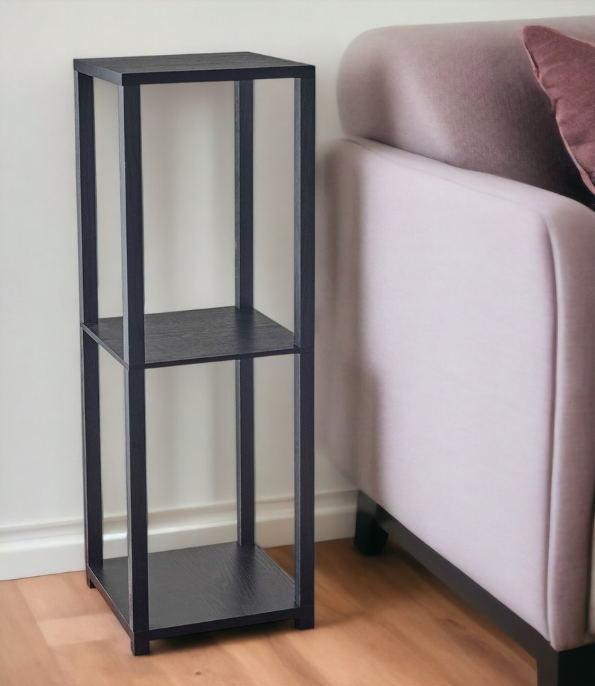 35" Black Solid Wood Square End Table With Two Shelves HomeRoots