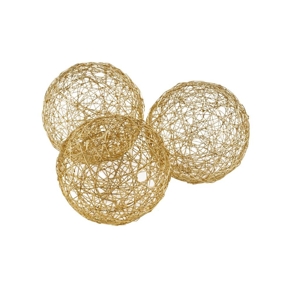 Set of Three Gold Wire 3" Decorative Orbs HomeRoots