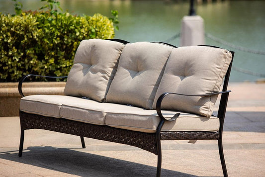 69" Beige Polyester Blend Settee With Black Legs HomeRoots