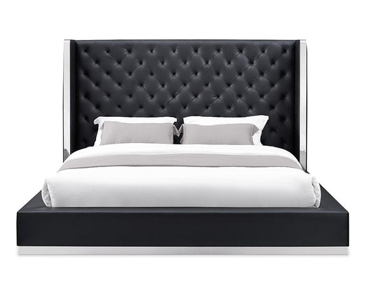 Black Tufted Faux Leather King Bed Frame HomeRoots