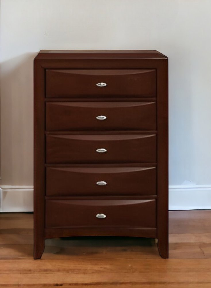 32" Espresso Solid Wood Five Drawer Chest HomeRoots