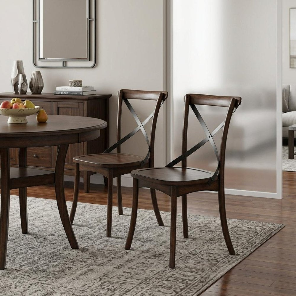 Set of Two Brown Cross Back Dining Side Chairs HomeRoots