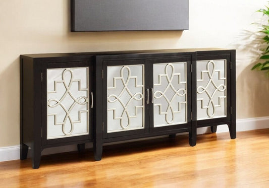 72" Black And Silver Mirrored Solid Wood Distressed Solid Console Table HomeRoots