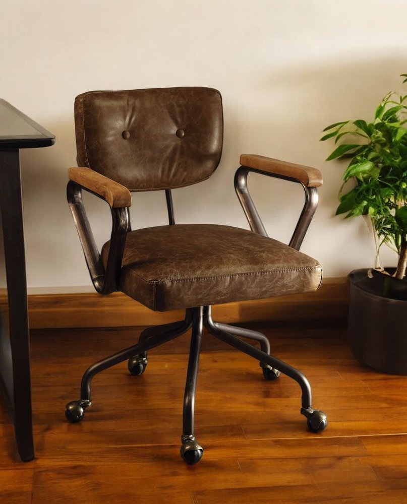 Brown and Black Swivel Faux Leather Rolling Office Chair HomeRoots