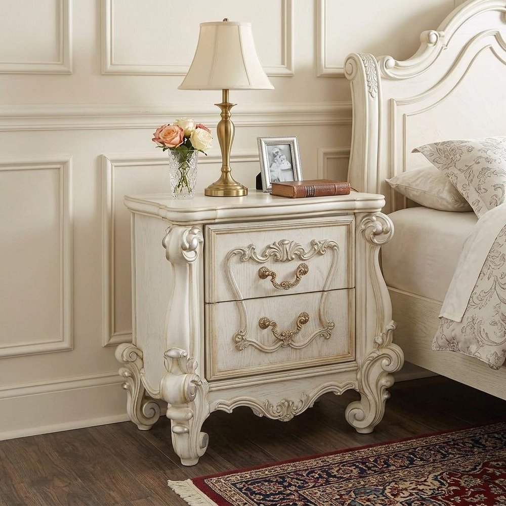 31" White Wood Two Drawer Nightstand HomeRoots