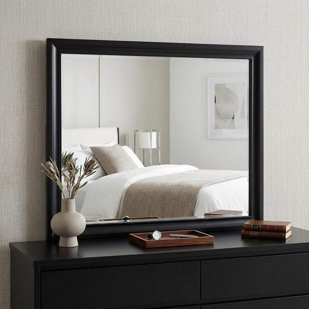 36" Black Wood Dresser Mount Framed Mirror HomeRoots