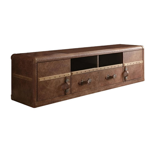 80" Brown Leather Enclosed and Open Storage TV Stand HomeRoots
