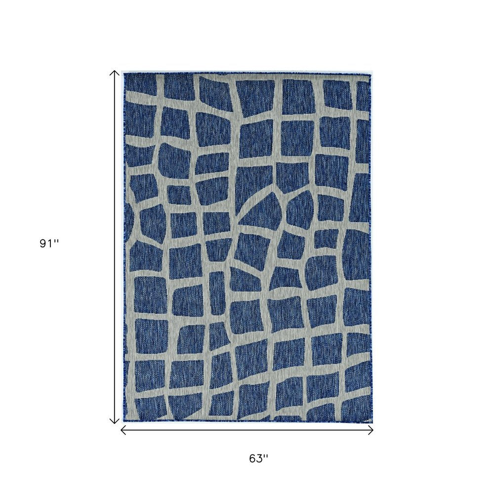 5' X 8' Blue Or Grey Abstract Panels Area Rug HomeRoots