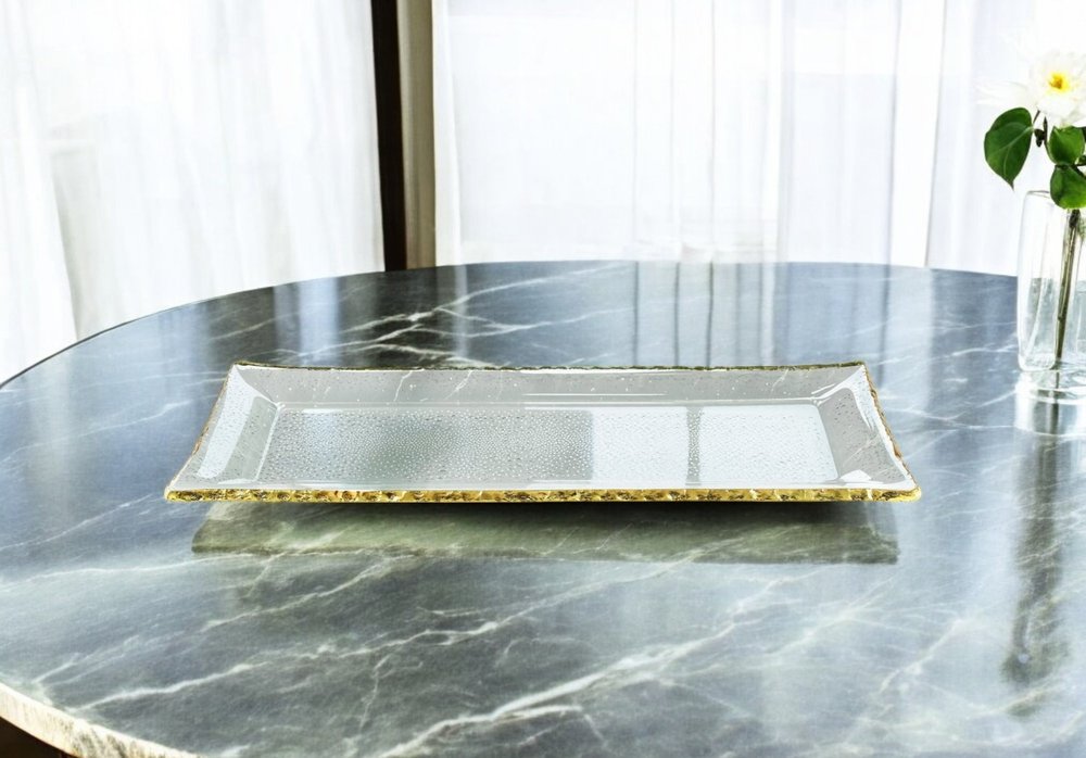 18 Mouth Blown Rectangular Edge Gold Leaf Serving Platter Or Tray HomeRoots