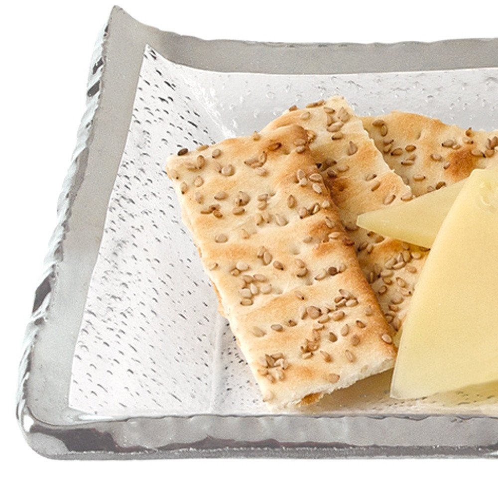 18 Mouth Blown Rectangular Edge Silver Serving Platter Or Tray HomeRoots