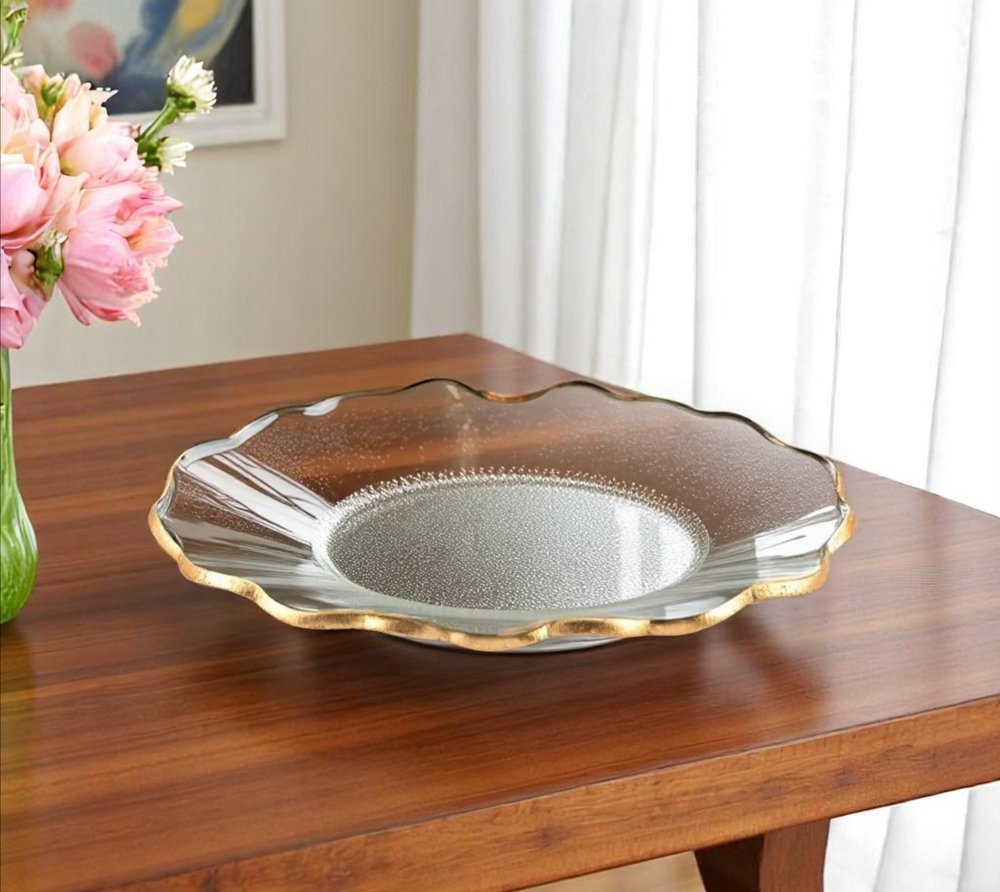 10" Clear And Gold Glass Platter HomeRoots