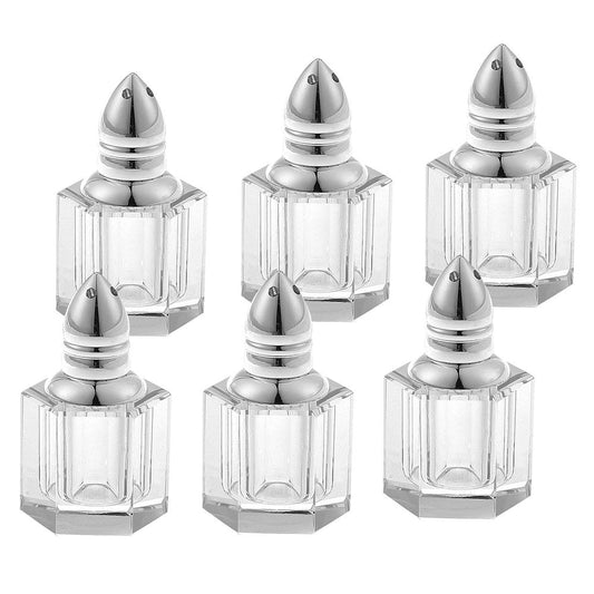 Set of Six Clear And Silver Cut Crystal Individual Salt and Pepper Shakers HomeRoots