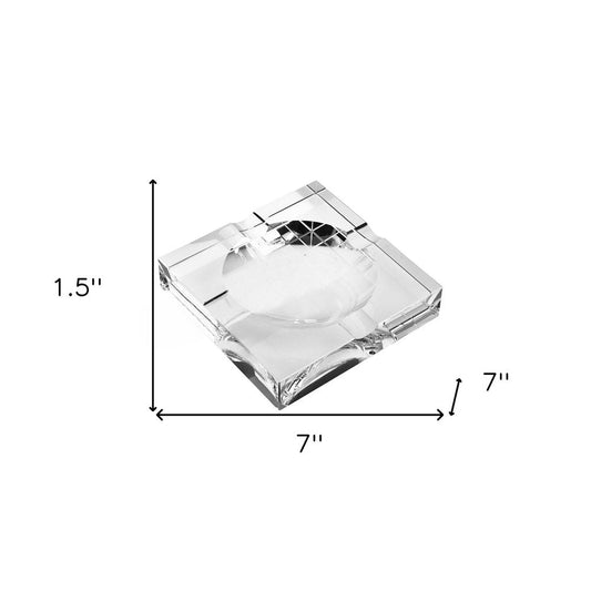 7" Clear Crystal Square Tabletop Cigar Ashtray HomeRoots