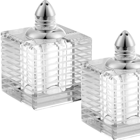 Set of Two Clear And Silver Crystal Striped Pepper Shakers HomeRoots