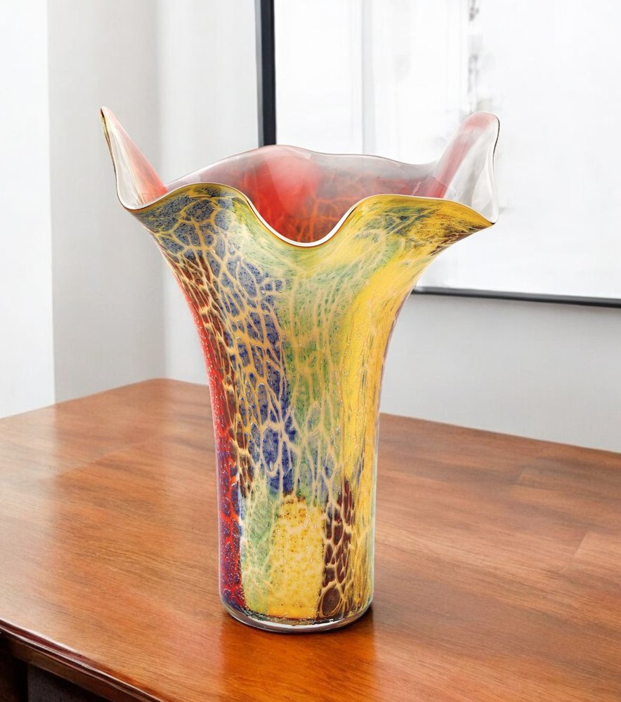 17" Red and Yellow Glass Abstract Novelty Table Vase HomeRoots