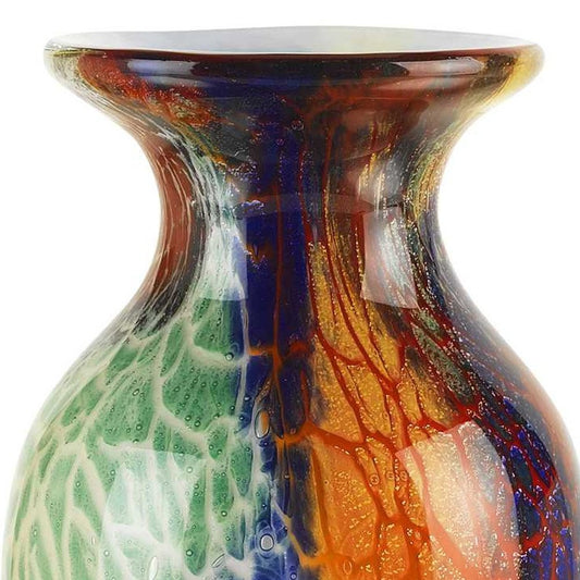 11" Blue Green And Orange Urn Murano Glass Table Vase HomeRoots