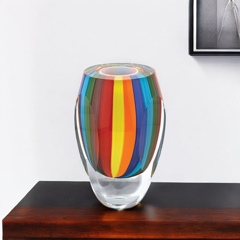 6" Blue Clear Red And Yellow Cylinder Crystal Glass Table Vase HomeRoots