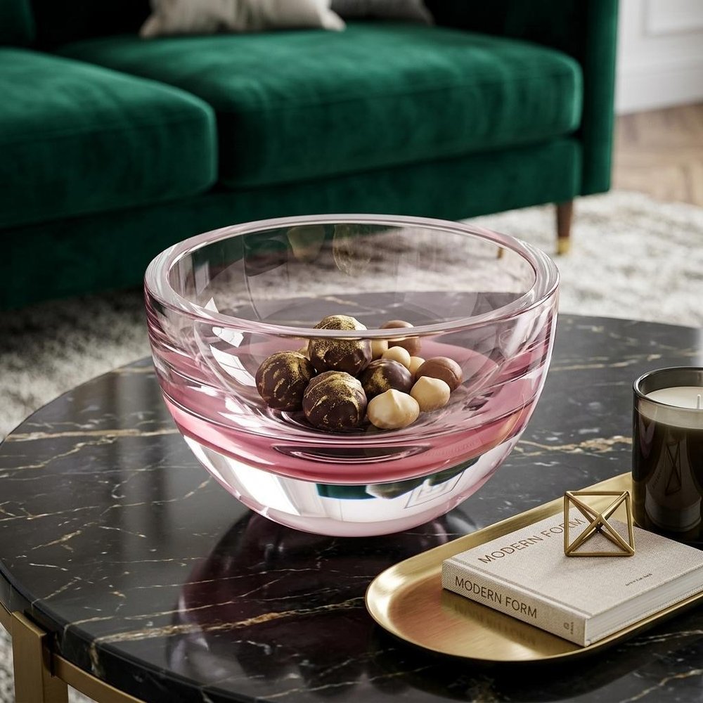 6" Pink Mouth Blown Crystal Thick Walled Bowl HomeRoots