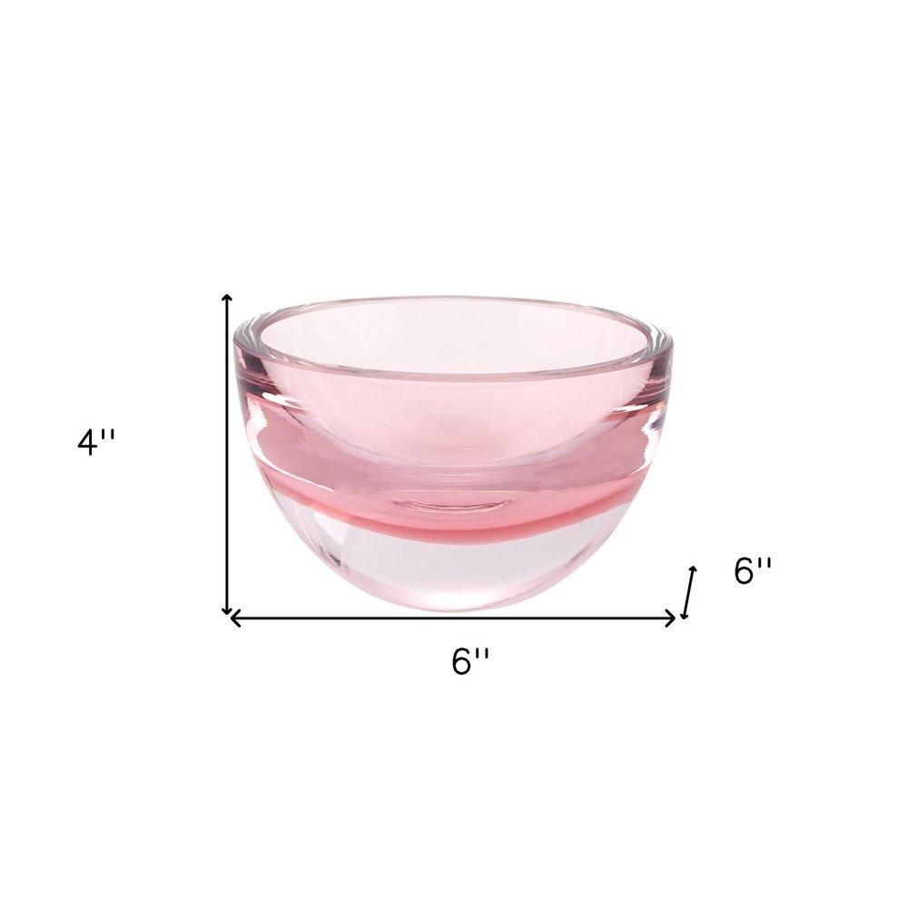 6" Pink Mouth Blown Crystal Thick Walled Bowl HomeRoots