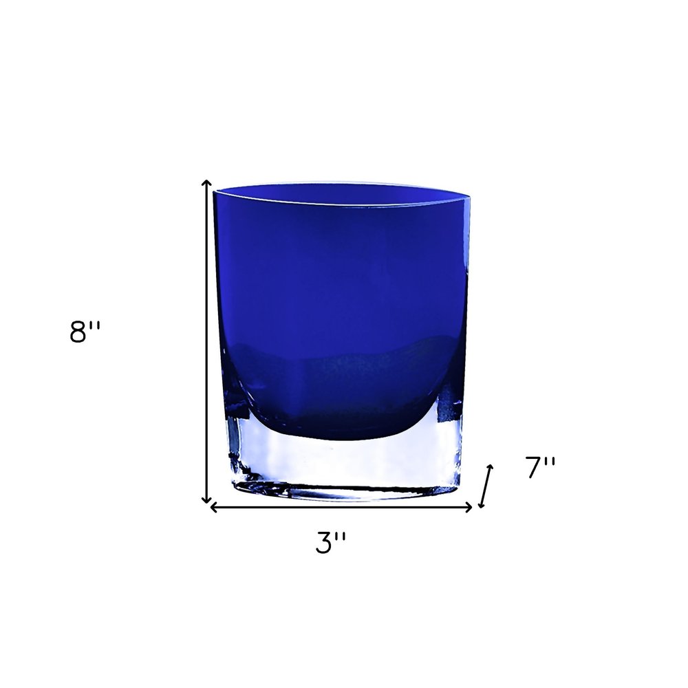 8" Cobalt And Clear Oval Lead Free Crystal Table Vase HomeRoots